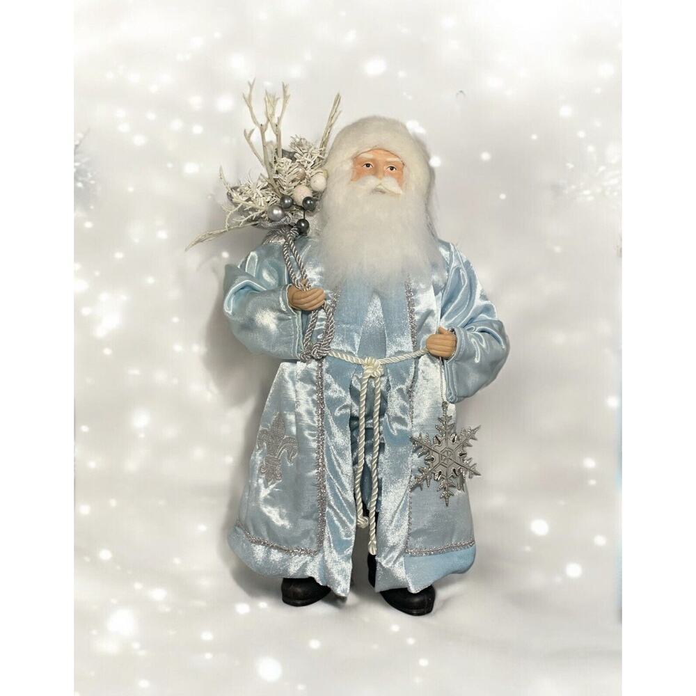 Icy Blue Santa Christmas Large Figure Doll Snowflake Winter Shabby Holiday 18”